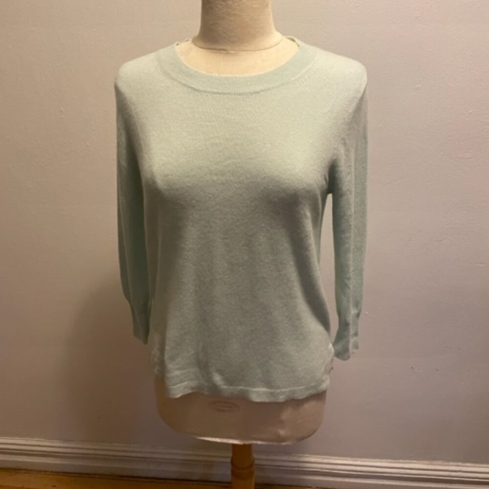 J. Crew 100% cashmere ballet neck 3/4 sleeve sweater in aqua